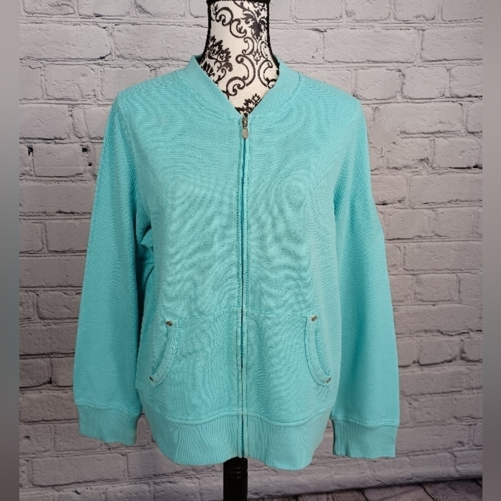 Rafaella women's zip front size xl jacket pockets stretch knit long sleeve b8